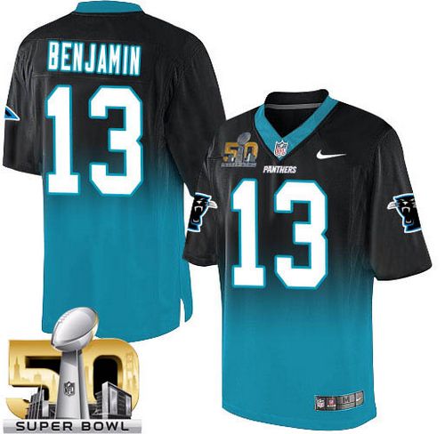 Nike Panthers #13 Kelvin Benjamin Black/Blue Super Bowl 50 Men's Stitched NFL Elite Fadeaway Fashion Jersey