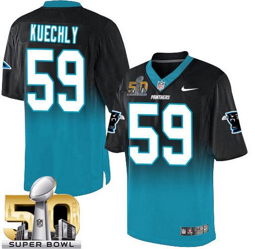 Nike Panthers #59 Luke Kuechly Black/Blue Super Bowl 50 Men's Stitched NFL Elite Fadeaway Fashion Jersey