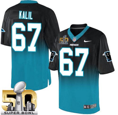 Nike Panthers #67 Ryan Kalil Black/Blue Super Bowl 50 Men's Stitched NFL Elite Fadeaway Fashion Jersey