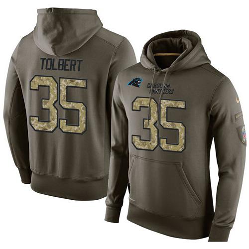 NFL Men's Nike Carolina Panthers #35 Mike Tolbert Stitched Green Olive Salute To Service KO Performance Hoodie