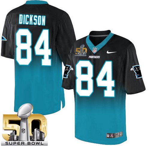 Nike Panthers #84 Ed Dickson Black/Blue Super Bowl 50 Men's Stitched NFL Elite Fadeaway Fashion Jersey