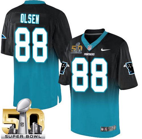 Nike Panthers #88 Greg Olsen Black/Blue Super Bowl 50 Men's Stitched NFL Elite Fadeaway Fashion Jersey