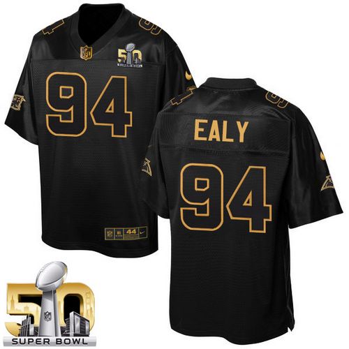 Nike Panthers #94 Kony Ealy Black Super Bowl 50 Men's Stitched NFL Elite Pro Line Gold Collection Jersey