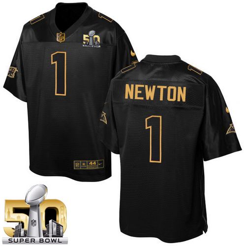 Nike Panthers #1 Cam Newton Black Super Bowl 50 Men's Stitched NFL Elite Pro Line Gold Collection Jersey