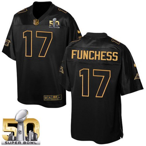 Nike Panthers #17 Devin Funchess Black Super Bowl 50 Men's Stitched NFL Elite Pro Line Gold Collection Jersey