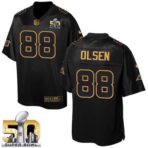Nike Panthers #88 Greg Olsen Black Super Bowl 50 Men's Stitched NFL Elite Pro Line Gold Collection Jersey