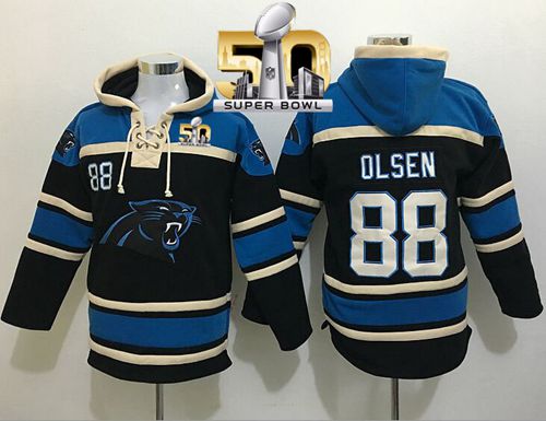 Nike Panthers #88 Greg Olsen Black Super Bowl 50 Sawyer Hooded Sweatshirt NFL Hoodie
