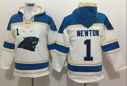 Nike Panthers #1 Cam Newton White Sawyer Hooded Sweatshirt NFL Hoodie