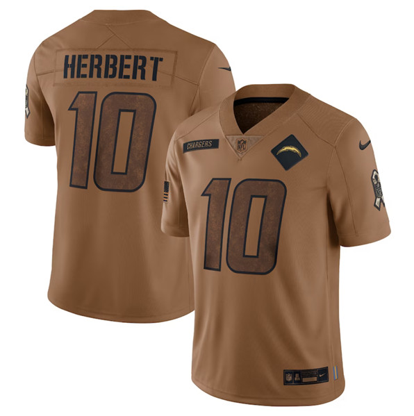 Men's Los Angeles Chargers #10 Justin Herbert 2023 Brown Salute To Service Limited Football Stitched Jersey