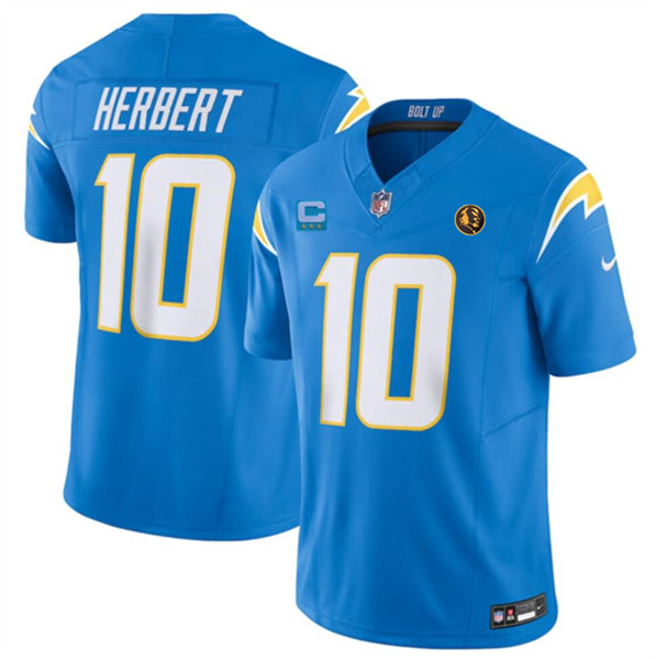 Men's Los Angeles Chargers #10 Justin Herbert Blue 2023 F.U.S.E. With 3-star C Patch And John Madden Patch Vapor Limited Football Stitched Jersey
