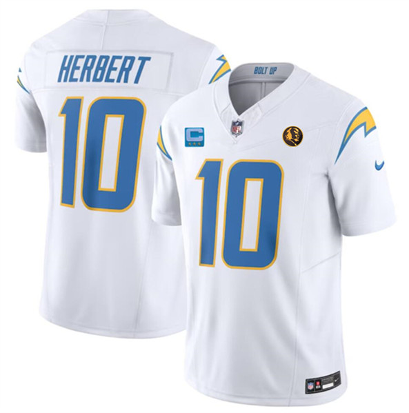 Men's Los Angeles Chargers #10 Justin Herbert White 2023 F.U.S.E. With 3-star C Patch And John Madden Patch Vapor Limited Football Stitched Jersey