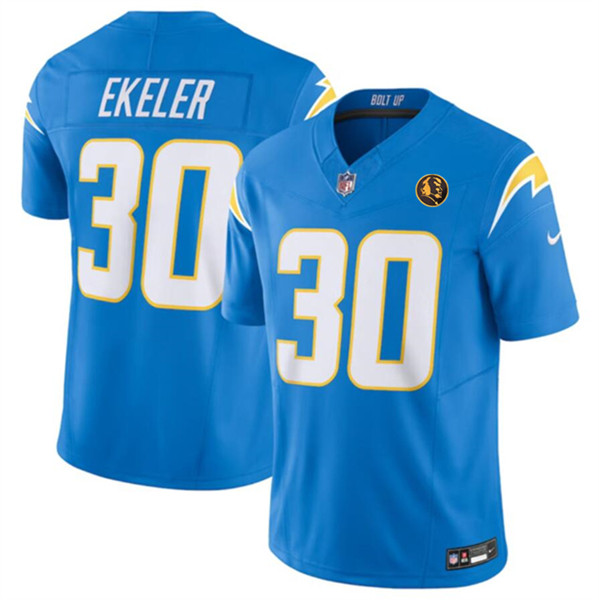 Men's Los Angeles Chargers #30 Austin Ekeler Light Blue 2023 F.U.S.E. With John Madden Patch Vapor Limited Football Stitched Jersey