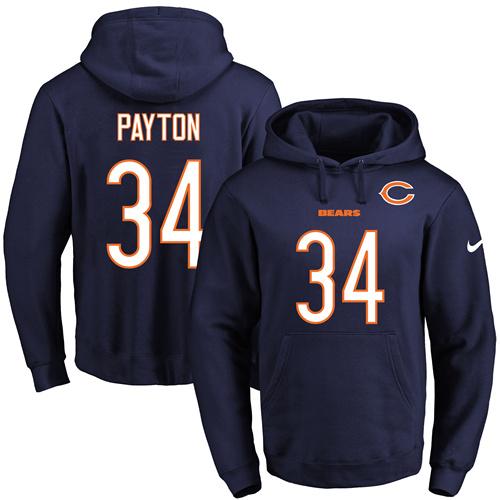 Nike Bears #34 Walter Payton Navy Blue Name & Number Pullover NFL Hoodie