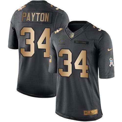 Nike Bears #34 Walter Payton Black Men's Stitched NFL Limited Gold Salute To Service Jersey