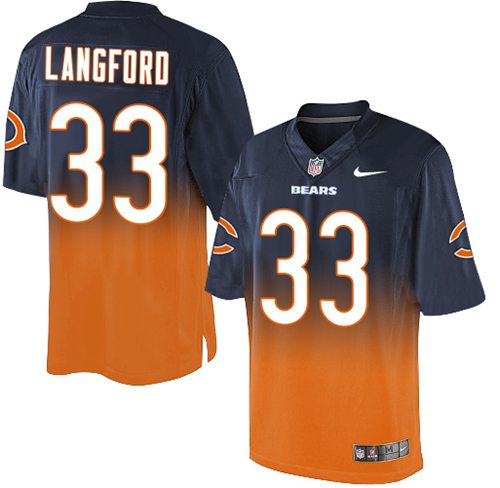 Nike Bears #33 Jeremy Langford Navy Blue/Orange Men's Stitched NFL Elite Fadeaway Fashion Jersey