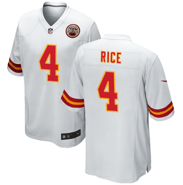 Men’s Kansas City Chiefs #4 Rashee Rice White Football Stitched Game Jersey