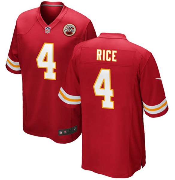 Men’s Kansas City Chiefs #4 Rashee Rice Red Football Stitched Game Jersey