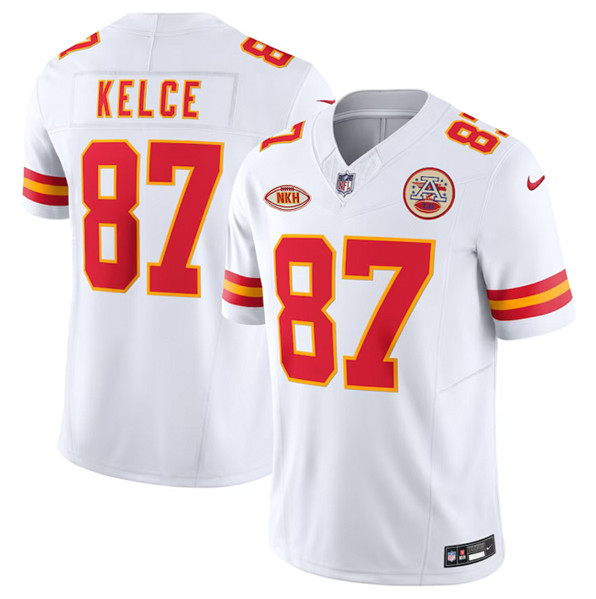 Men’s Kansas City Chiefs #87 Travis Kelce White 2023 F.U.S.E. With "NKH" Patch Vapor Untouchable Limited Football Stitched Jersey