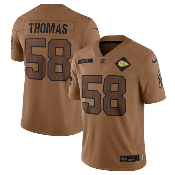 Men’s Kansas City Chiefs #58 Derrick Thomas 2023 Brown Salute To Service Limited Football Stitched Jersey