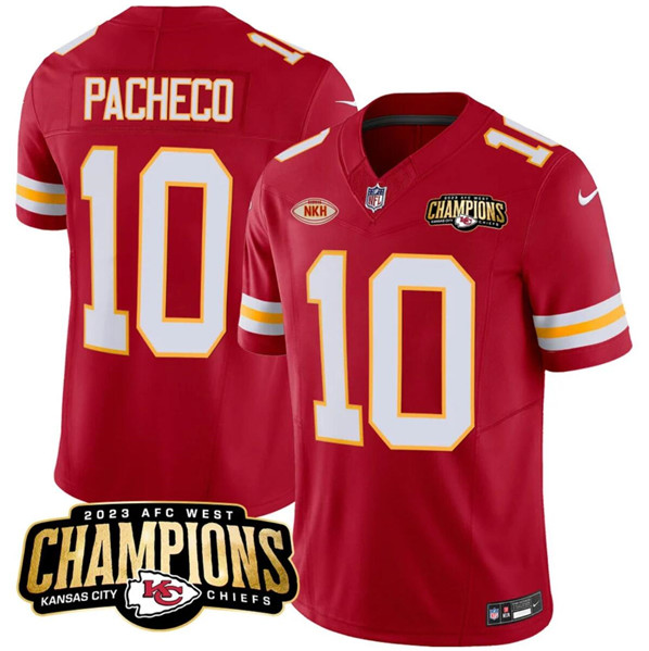 Men’s Kansas City Chiefs #10 Isiah Pacheco Red 2023 F.U.S.E. AFC West Champions With "NKH" Patch Vapor Untouchable Limited Football Stitched Jersey