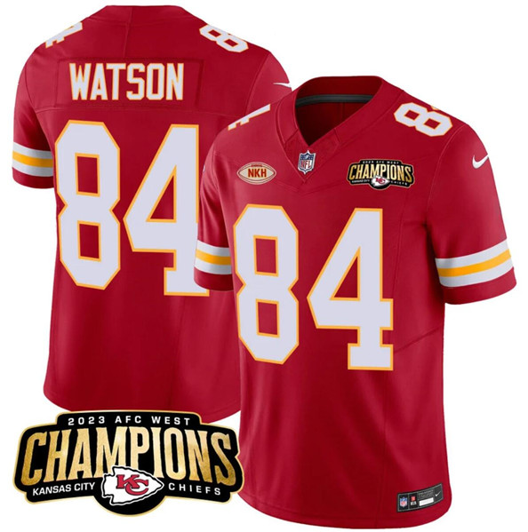 Men’s Kansas City Chiefs #84 Justin Watson Red 2023 F.U.S.E. AFC West Champions With "NKH" Patch Vapor Untouchable Limited Football Stitched Jersey