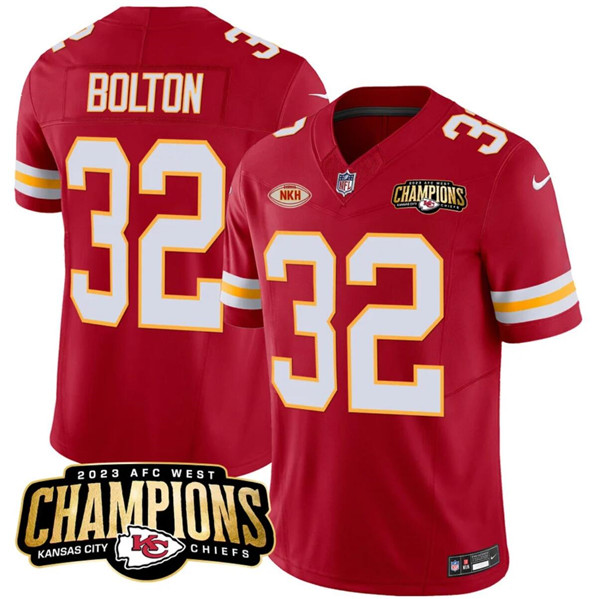 Men’s Kansas City Chiefs #32 Nick Bolton Red 2023 F.U.S.E. AFC West Champions With "NKH" Patch Vapor Untouchable Limited Football Stitched Jersey