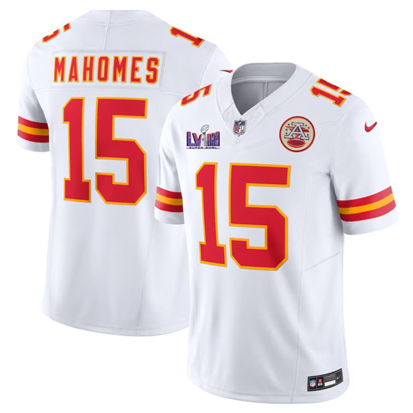 Men’s Kansas City Chiefs #15 Patrick Mahomes White F.U.S.E. Super Bowl LVIII Patch Vapor Untouchable Limited Football Stitched Jersey