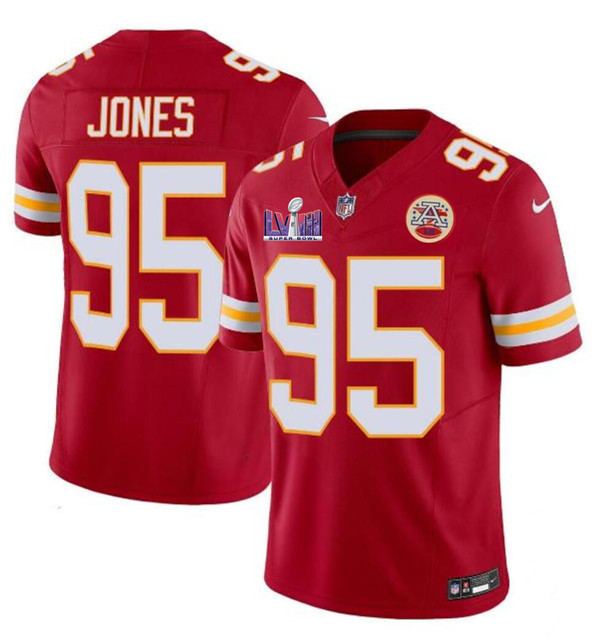 Men’s Kansas City Chiefs #95 Chris Jones Red 2024 F.U.S.E. Super Bowl LVIII Patch Vapor Untouchable Limited Football Stitched Jersey