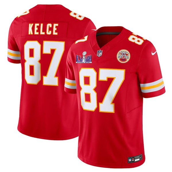 Men’s Kansas City Chiefs #87 Travis Kelce Red F.U.S.E. Super Bowl LVIII Patch Vapor Untouchable Limited Football Stitched Jersey