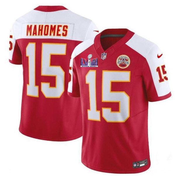 Men’s Kansas City Chiefs #15 Patrick Mahomes Red/White 2024 F.U.S.E. Super Bowl LVIII Patch Vapor Untouchable Limited Football Stitched Jersey