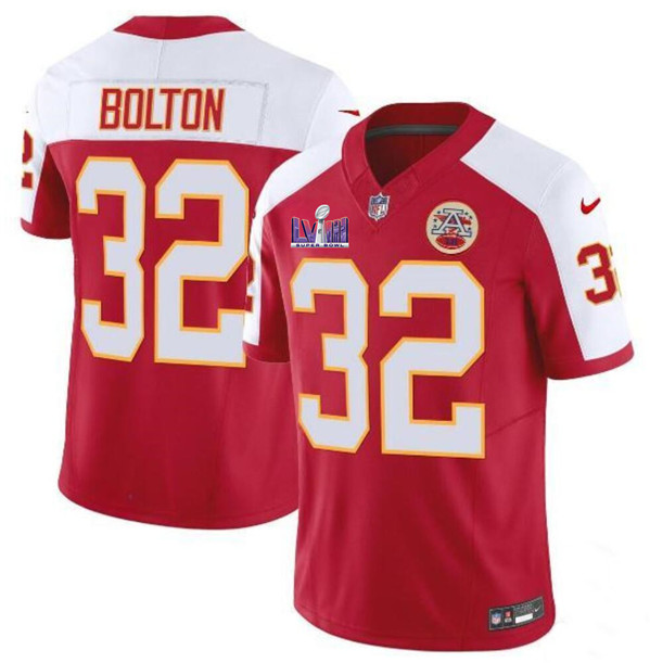Men’s Kansas City Chiefs #32 Nick Bolton Red/White 2024 F.U.S.E. Super Bowl LVIII Patch Vapor Untouchable Limited Football Stitched Jersey