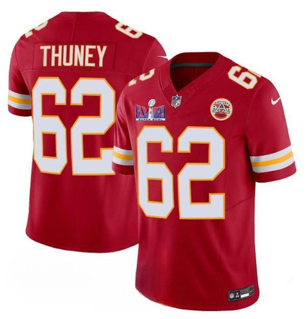 Men’s Kansas City Chiefs #62 Joe Thuney Red 2024 F.U.S.E. Super Bowl LVIII Patch Vapor Untouchable Limited Football Stitched Jersey