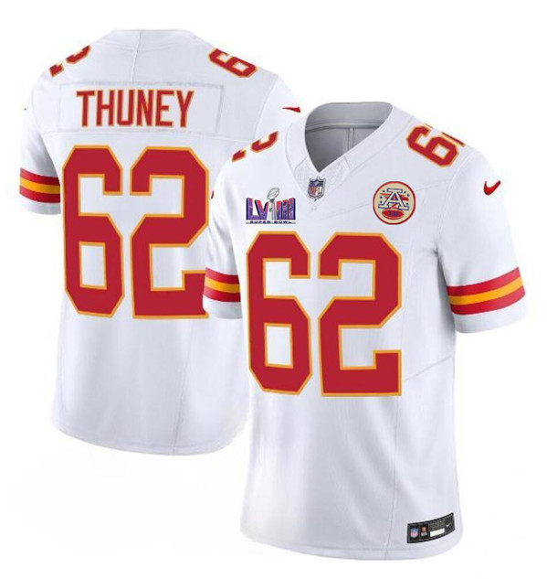 Men’s Kansas City Chiefs #62 Joe Thuney White 2024 F.U.S.E. Super Bowl LVIII Patch Vapor Untouchable Limited Football Stitched Jersey