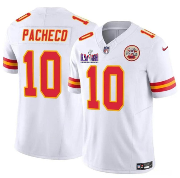 Men’s Kansas City Chiefs #10 Isiah Pacheco White F.U.S.E. Super Bowl LVIII Patch Vapor Untouchable Limited Football Stitched Jersey
