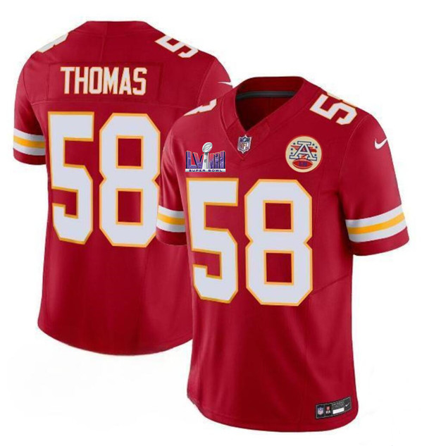 Men’s Kansas City Chiefs #58 Derrick Thomas Red 2024 F.U.S.E. Super Bowl LVIII Patch Vapor Untouchable Limited Football Stitched Jersey