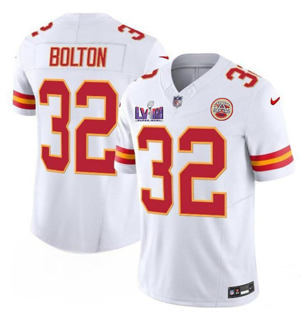 Men’s Kansas City Chiefs #32 Nick Bolton White F.U.S.E. Super Bowl LVIII Patch Vapor Untouchable Limited Football Stitched Jersey