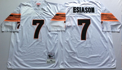 Mitchell And Ness Bengals #7 Boomer Esiason White Throwback Stitched NFL Jersey
