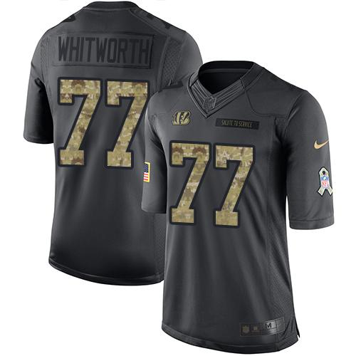 Nike Bengals #77 Andrew Whitworth Black Men's Stitched NFL Limited 2016 Salute to Service Jersey