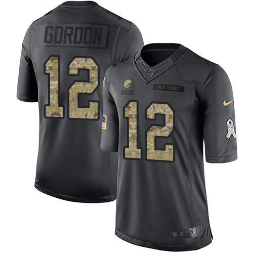 Nike Browns #12 Josh Gordon Black Men's Stitched NFL Limited 2016 Salute to Service Jersey