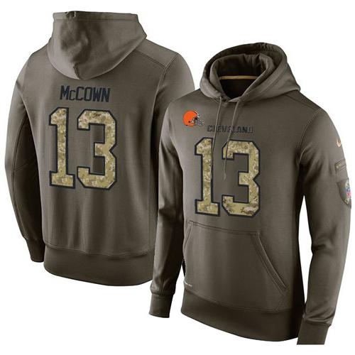 NFL Men's Nike Cleveland Browns #13 Josh McCown Stitched Green Olive Salute To Service KO Performance Hoodie