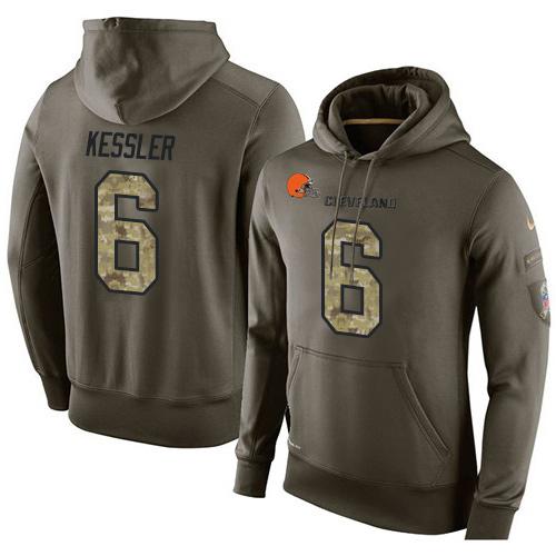 NFL Men's Nike Cleveland Browns #6 Cody Kessler Stitched Green Olive Salute To Service KO Performance Hoodie
