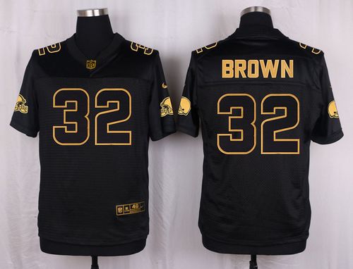 Nike Browns #32 Jim Brown Black Men's Stitched NFL Elite Pro Line Gold Collection Jersey