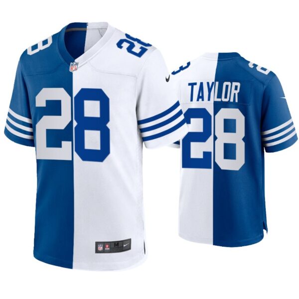 Men's Indianapolis Colts #28 Taylor Royal Blue White Split Limited Stitched Jersey