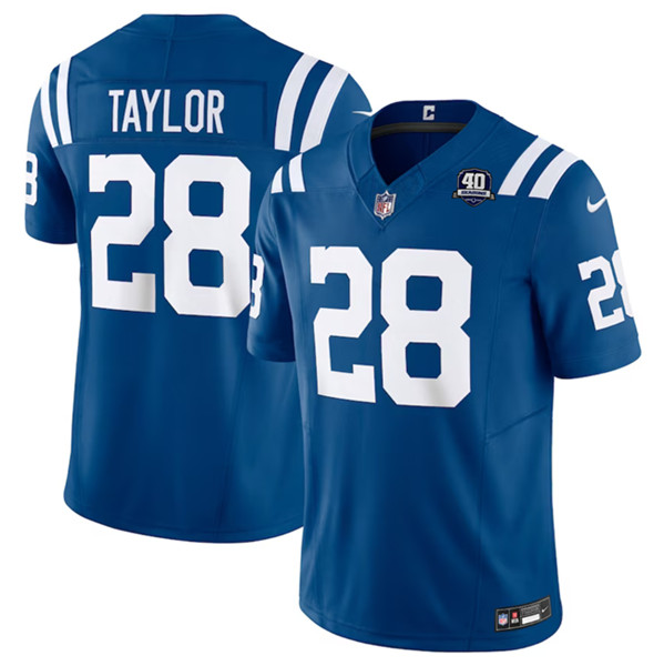Men's Indianapolis Colts #28 Jonathan Taylor Blue 2023 F.U.S.E 40th Anniversary Vapor Untouchable Football Stitched Jersey