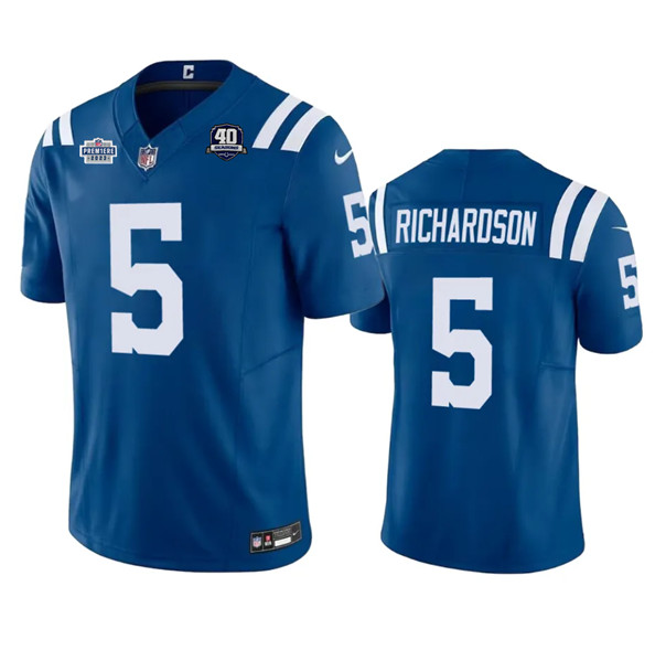 Men's Indianapolis Colts #5 Anthony Richardson Royal 2023 F.U.S.E. Prem1ere Patch 40th Anniversary Vapor Untouchable Limited Football Stitched Jersey