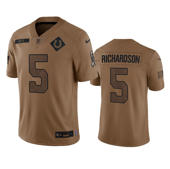 Men's Indianapolis Colts #5 Anthony Richardson 2023 Brown Salute To Sertvice Limited Football Stitched Jersey