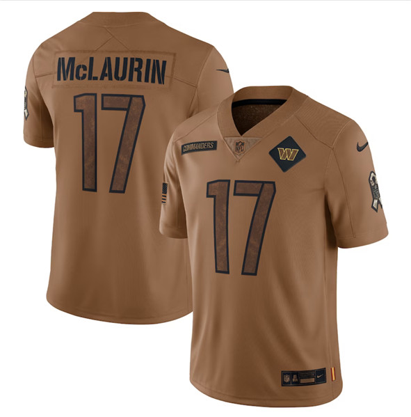 Men's Washington Commanders #17 Terry McLaurin 2023 Brown Salute To Service Limited Football Stitched Jersey