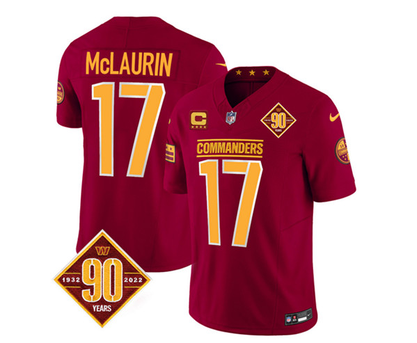 Men's Washington Commanders #17 Terry McLaurin Burgundy 2023 F.U.S.E. With 4-Star C Patch 90th Anniversary Vapor Limited Football Stitched Jersey