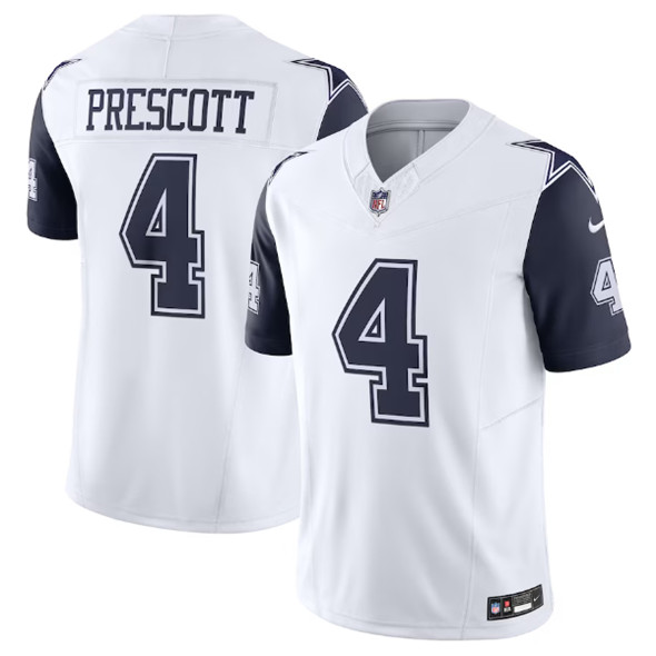 Men's Dallas Cowboys #4 Dak Prescott White 2023 F.U.S.E. Vapor Limited Stitched Football Jersey