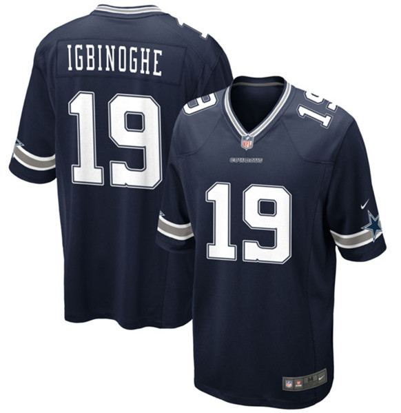 Men's Dallas Cowboys #19 Noah Igbinoghene Navy Football Stitched Game Jersey